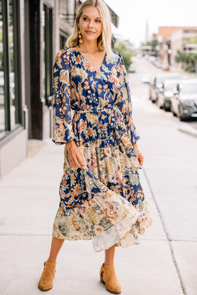 It Could Be Navy Blue Floral Midi Dress – Shop the Mint