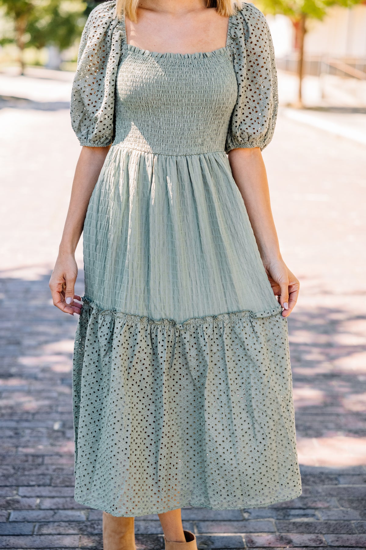 Want It All Sage Green Eyelet Midi Dress Shop the Mint