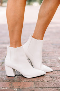 white heeled booties