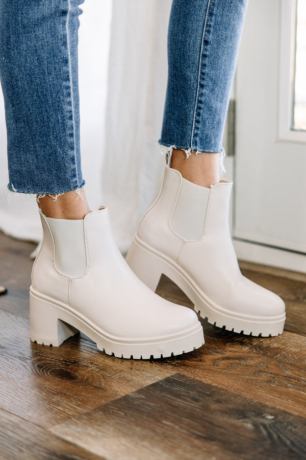 Tell Me More Cream White Chelsea Booties