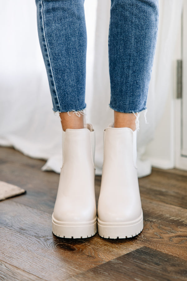 Tell Me More Cream White Chelsea Booties
