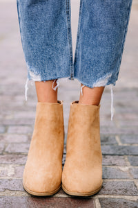 Key Player Camel Brown Faux Suede Booties