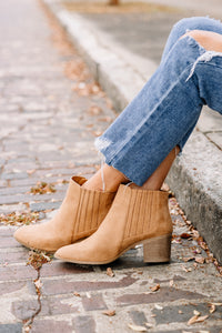 Key Player Camel Brown Faux Suede Booties