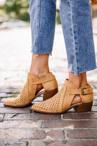 Can't Resist Camel Brown Cutout Booties