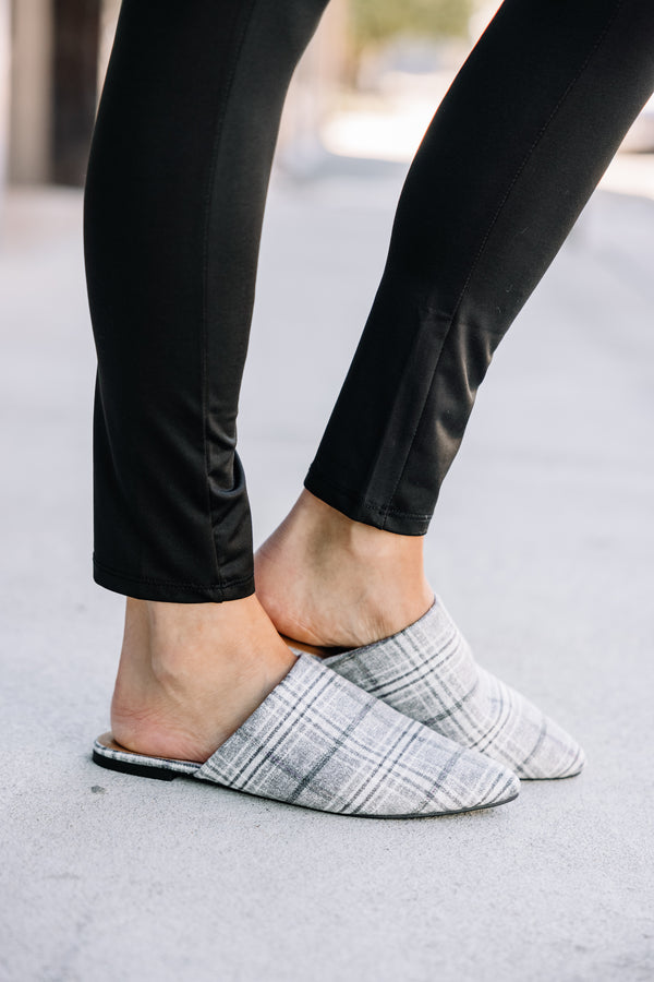 Only Option Gray Plaid Mule Flats