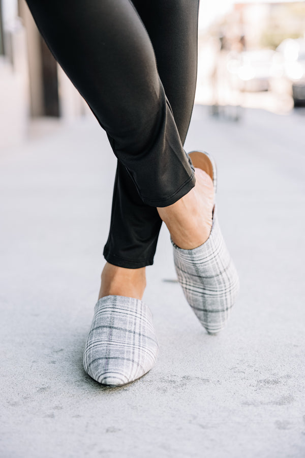 Only Option Gray Plaid Mule Flats