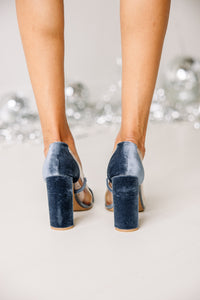 blue velvet heels