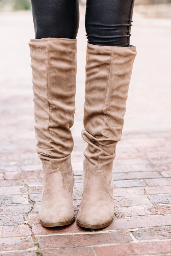 Stop On By Taupe Brown Ruched Boots