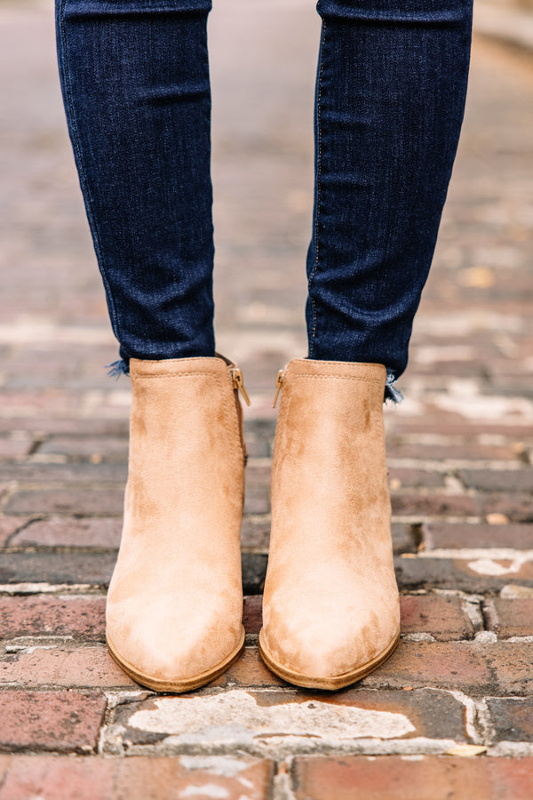 Out In The Open Taupe Brown Suede Booties