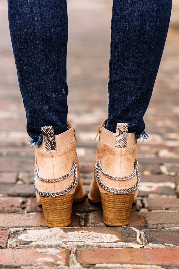 Out In The Open Taupe Brown Suede Booties