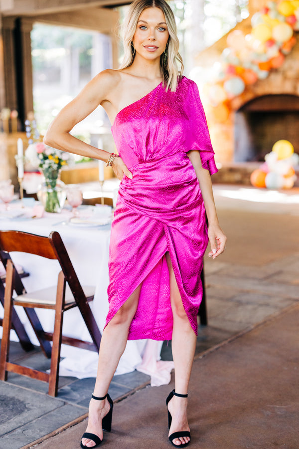 Best Of You Fuchsia Pink Satin One Shoulder Dress – Shop the Mint