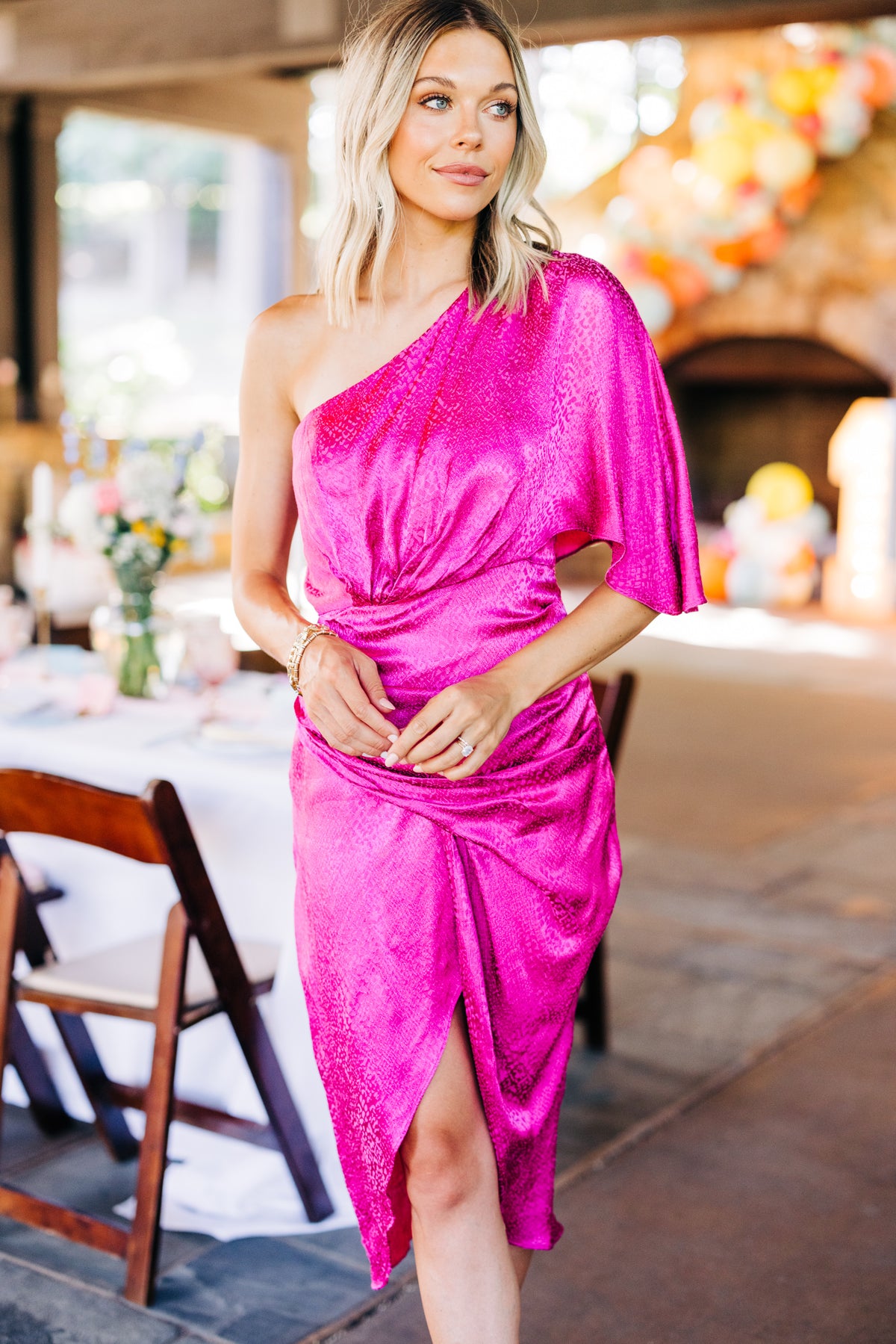 Best Of You Fuchsia Pink Satin One Shoulder Dress – Shop the Mint