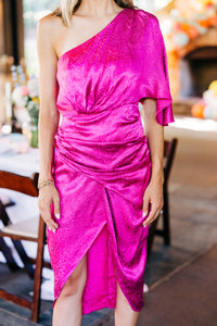 Best Of You Fuchsia Pink Satin One Shoulder Dress