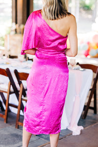 Best Of You Fuchsia Pink Satin One Shoulder Dress