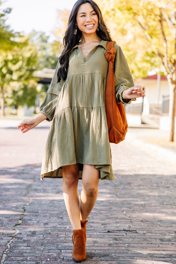 Know Who You Are Olive Green Tiered Dress