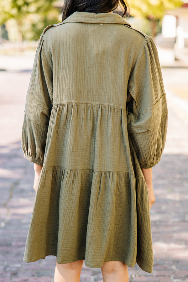 Know Who You Are Olive Green Tiered Dress