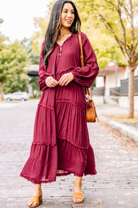 red tiered midi dress