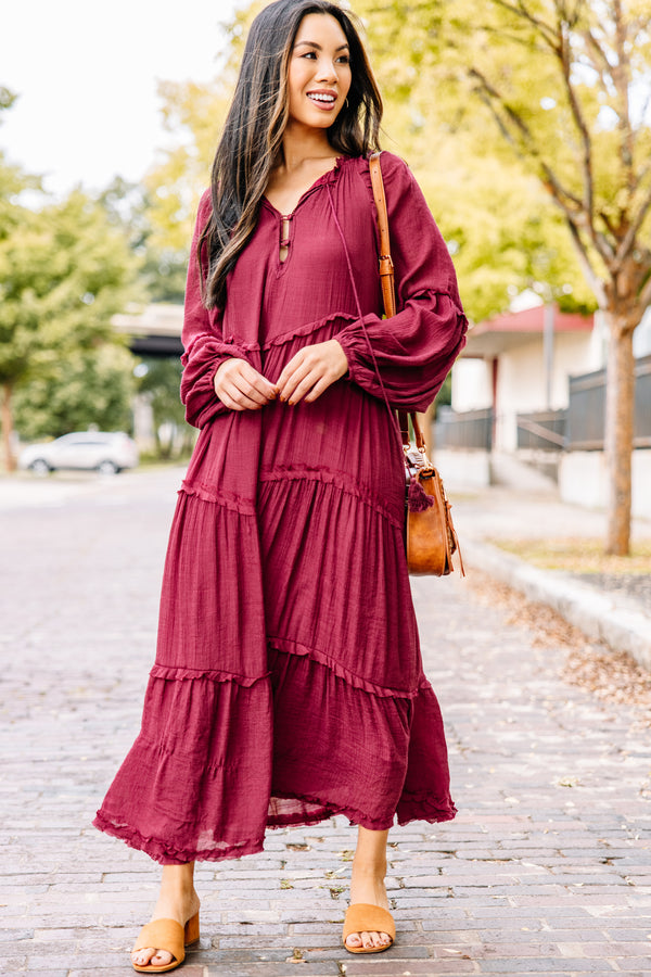 red tiered midi dress