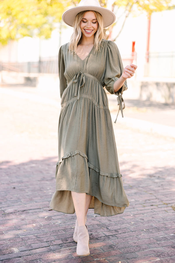 Be Your All Vintage Olive Green Midi Dress