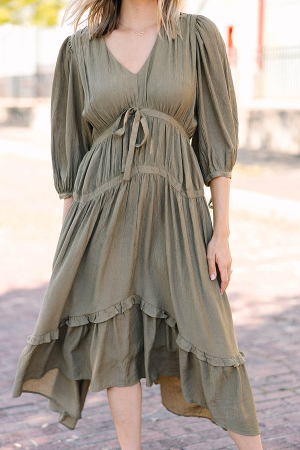 Be Your All Vintage Olive Green Midi Dress