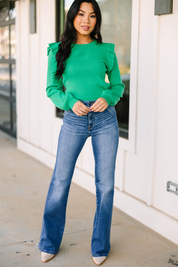 Reach Out Kelly Green Ruffled Sweater