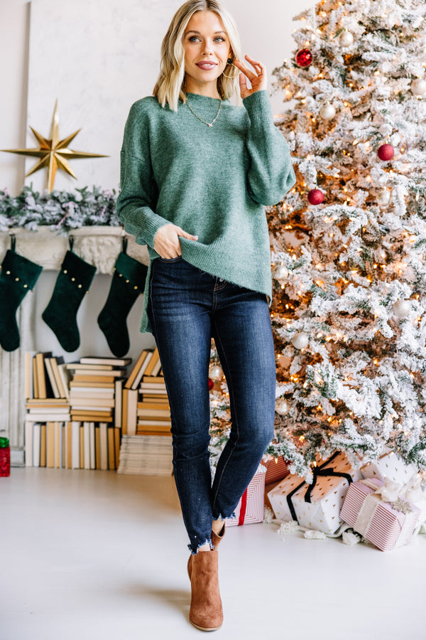 green solid sweater