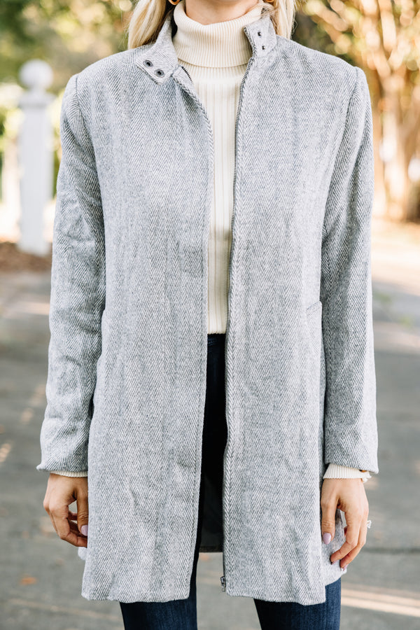 gray herringbone coat