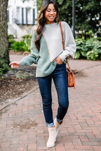 Perfect Vision Sage Green Colorblock Sweater