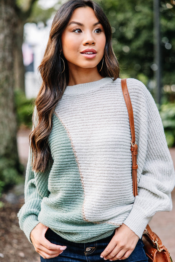 Perfect Vision Sage Green Colorblock Sweater