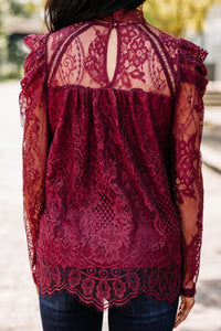 Feminine Aspirations Wine Red Lace Blouse