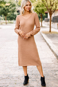 Take A Look Nude Brown Sweater Dress