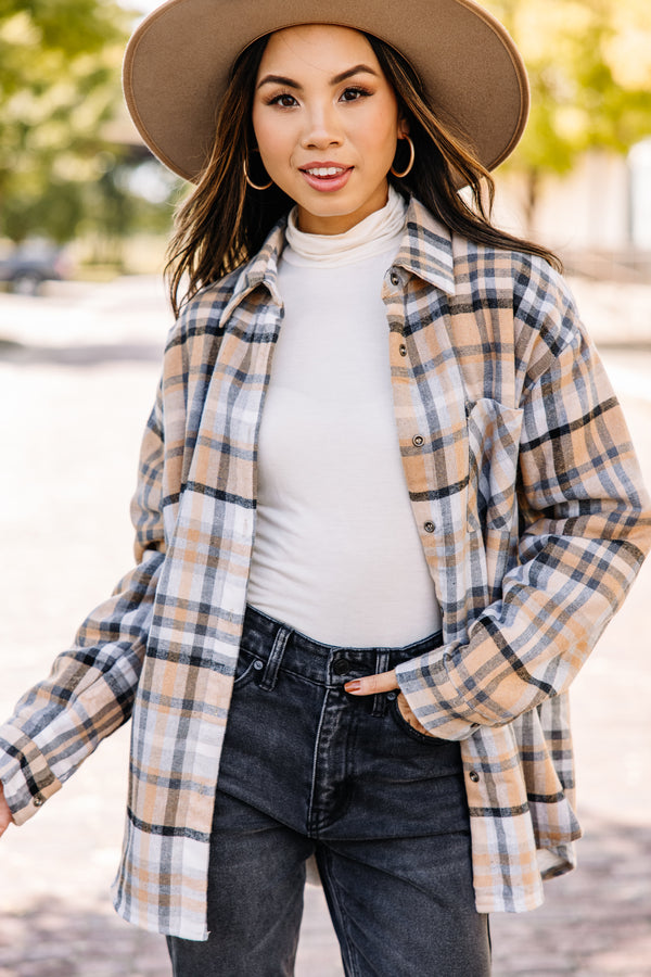 Living The Dream Taupe Brown Plaid Shacket