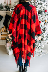 Feel The Connection Red Buffalo Plaid Poncho