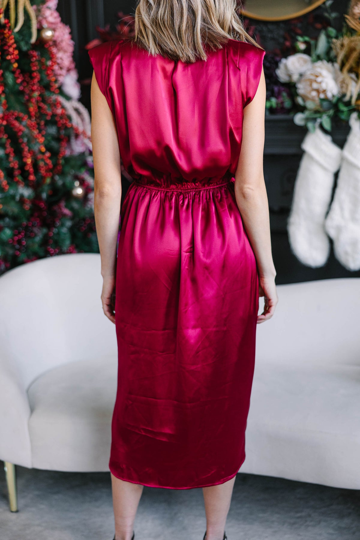 ruby midi dress All Eyes On You Ruby Red Satin Midi Dress, Small - The Mint Julep Boutique