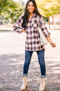 Never Leave Blush Pink Plaid Button Down Top