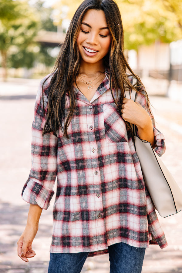 Never Leave Blush Pink Plaid Button Down Top