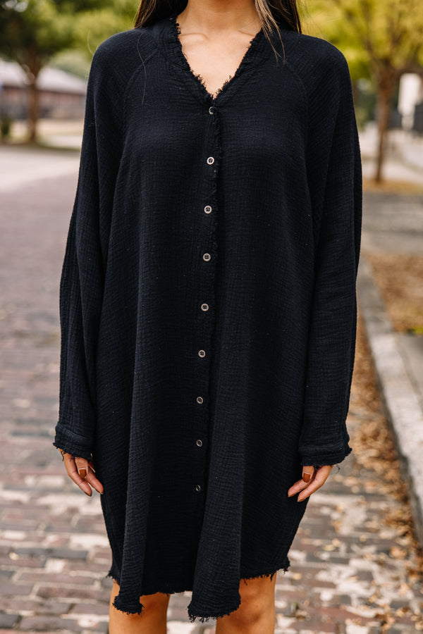 All Is Well Black Button Down Dress