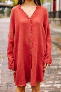 All Is Well Rust Orange Button Down Dress