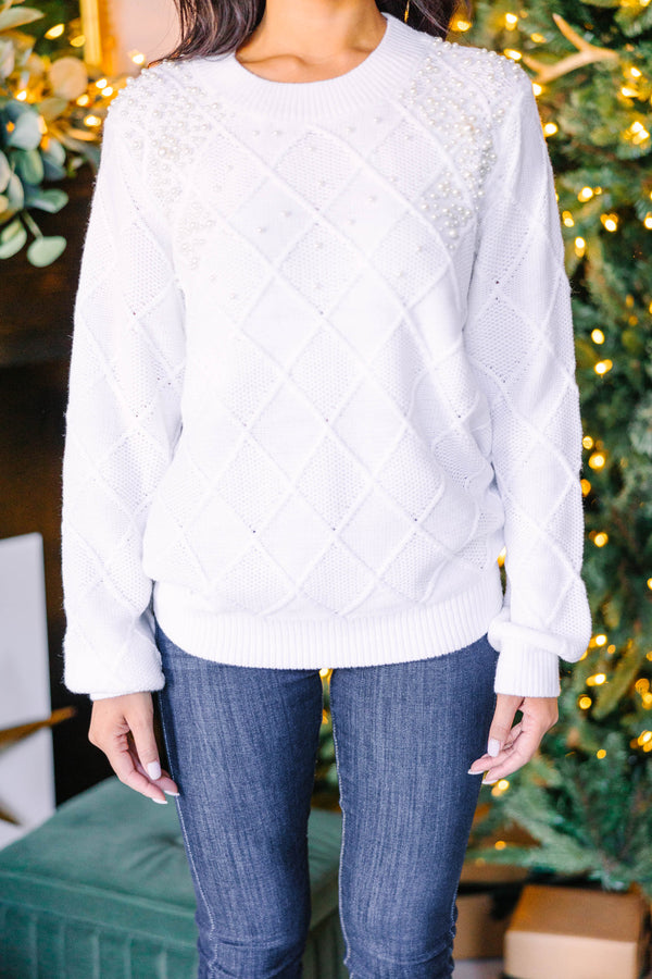 As It Happens Ivory White Embellished Sweater