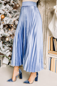 blue satin midi skirt