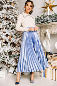 blue satin midi skirt