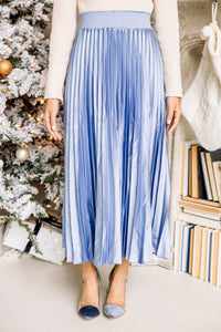 blue satin midi skirt