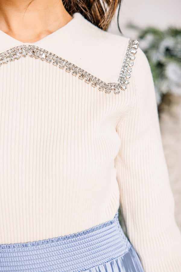Fab And Festive Beige Embellished Sweater