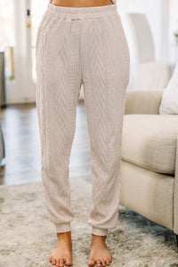 Living The Dream Oatmeal White Cable Knit Joggers