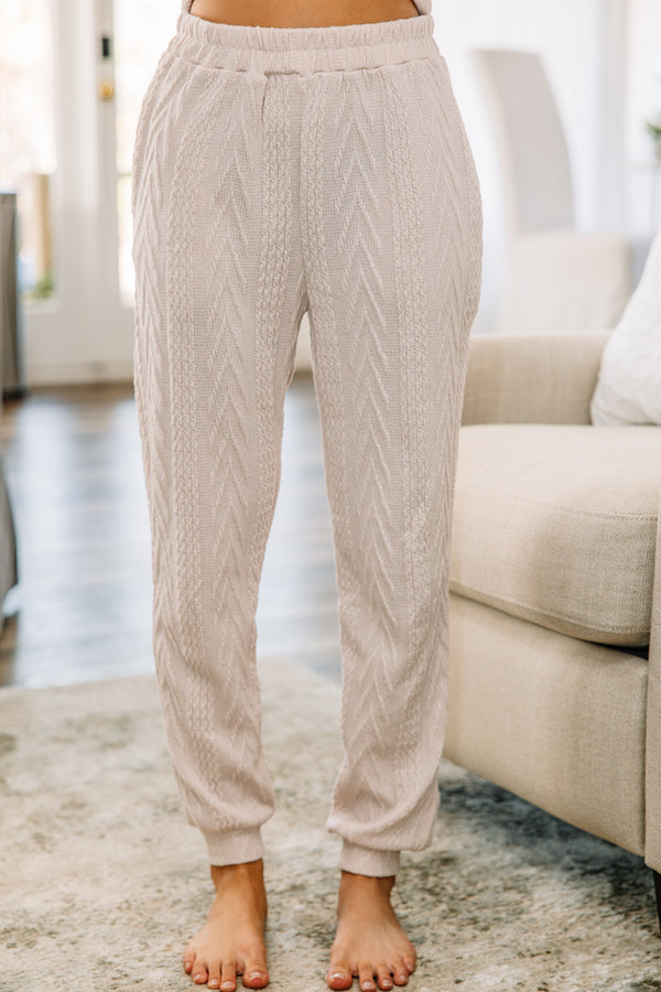 Living The Dream Oatmeal White Cable Knit Joggers