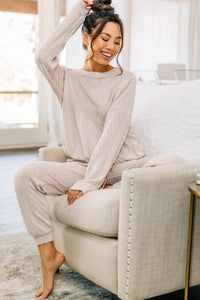 Living The Dream Oatmeal White Cable Knit Pajama Top