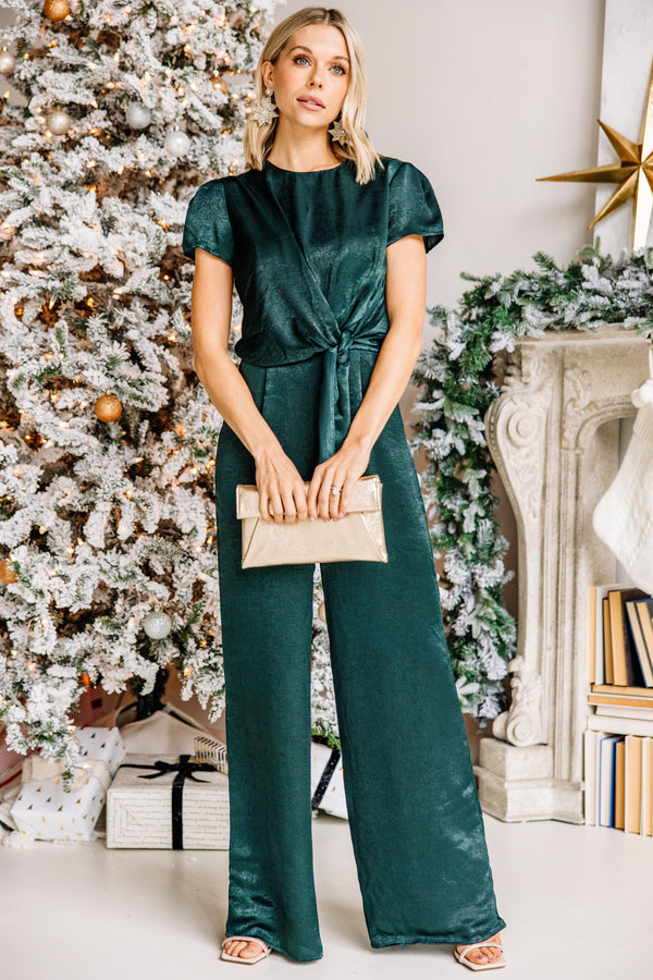 Wish You Well Emerald Green Satin Jumpsuit
