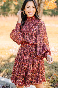 Reach Your Potential Wine Red Floral Dress