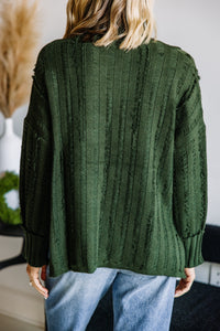 Start The Conversation Hunter Green Fringe Sweater