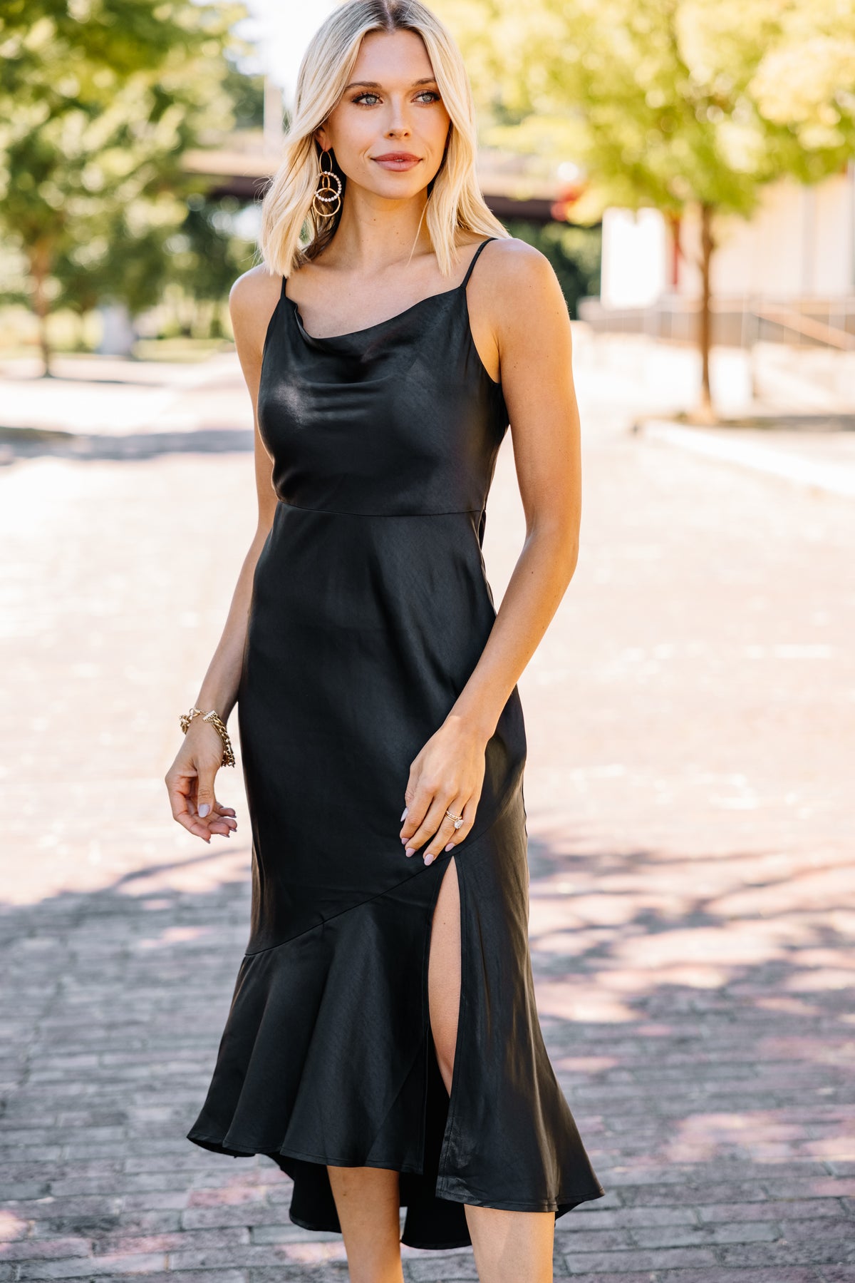 Feeling Fancy Black Satin Midi Dress – Shop the Mint